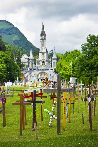 Stock image View of cathedral in Lourdes