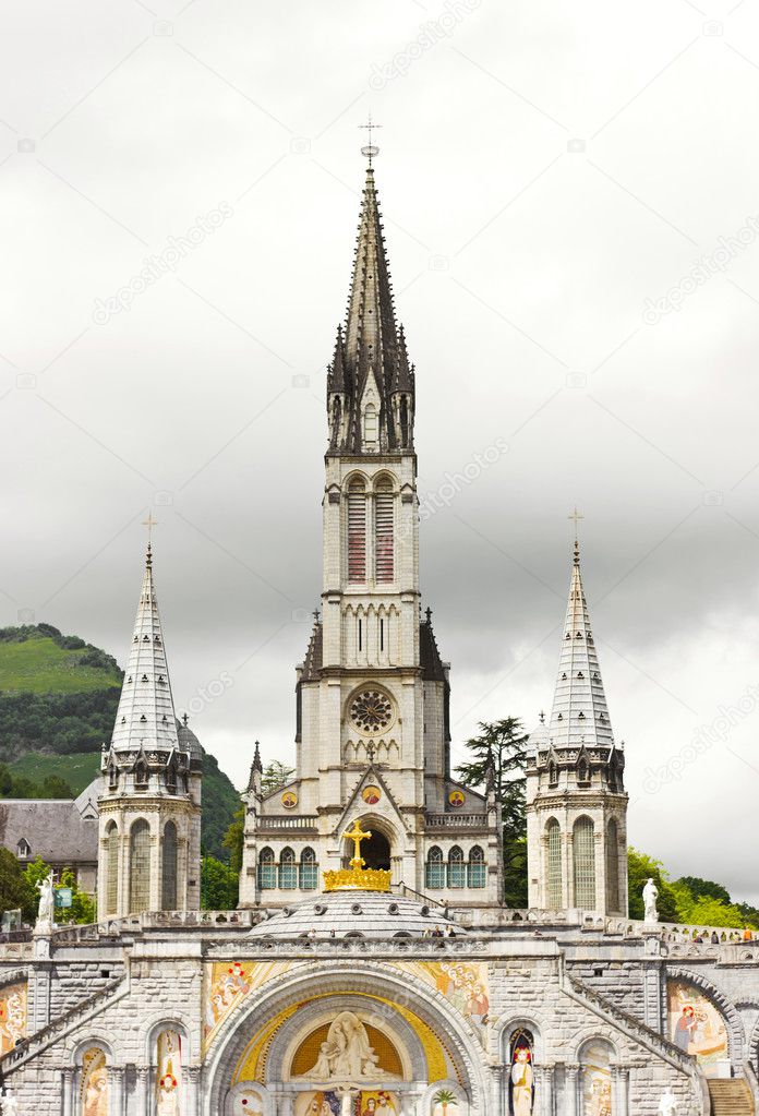 View of cathedral in Lourdes