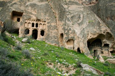 Old greek church and caves in Turkey clipart