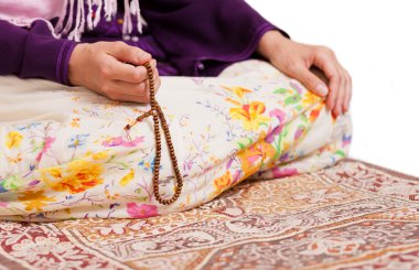 Muslim girl praying at mosque clipart