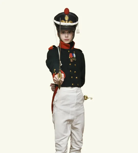 Мальчик в форме солдата XIX века — стоковое фото