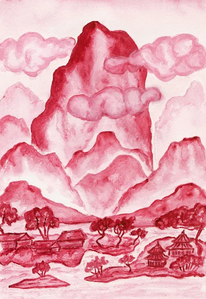 Karmazynowy wzgórza, malarstwo — Zdjęcie stockowe
