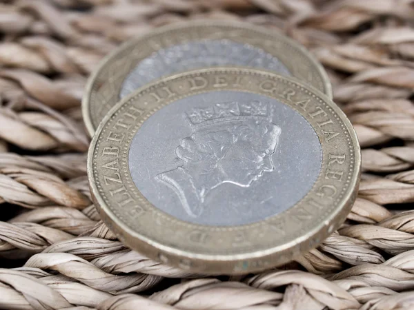 Close up of british currency - 2 pounds coins — Stock Photo, Image