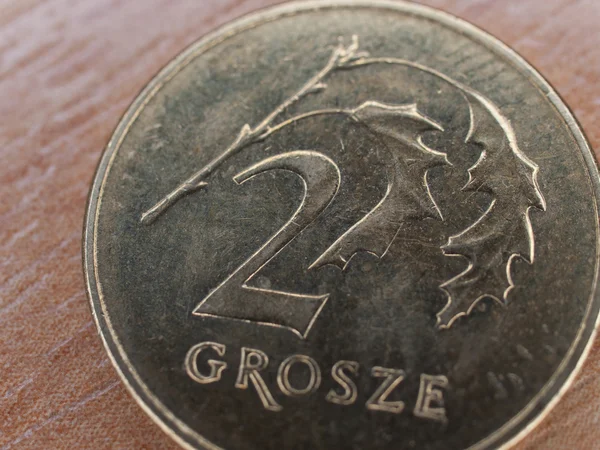 Close up of polish currency - 2 grosze coin — Stock Photo, Image