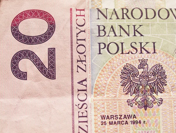 Close up of polish currency - 20 zloty note — Stock Photo, Image