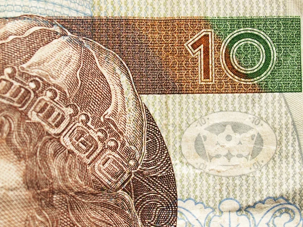 Primer plano de la moneda polaca - 10 zloty nota — Foto de Stock