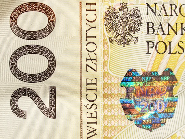 Primo piano di valuta polacca - 200 nota zloty — Foto Stock