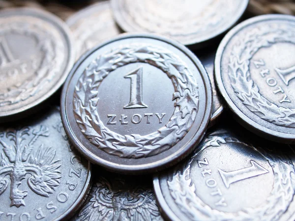 ปิดเหรียญขัดเงา 1 เหรียญ zloty — ภาพถ่ายสต็อก