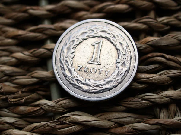 ปิดเหรียญขัดเงา 1 เหรียญ zloty — ภาพถ่ายสต็อก