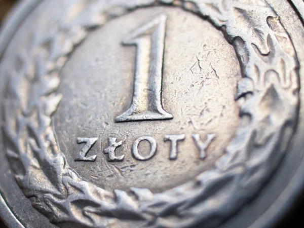 Close up of polish currency - 1 zloty coin — Stock Photo, Image