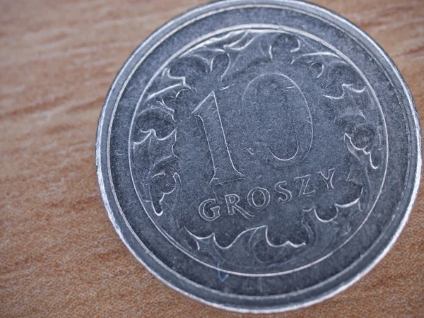 Närbild på polsk valuta - 10 groszy mynt Stockbild