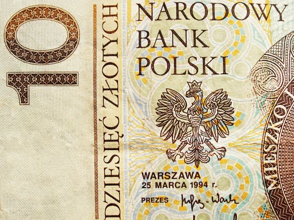 Primer plano de la moneda polaca - 10 zloty nota Fotos De Stock