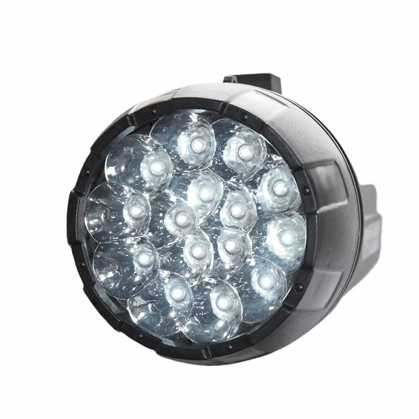 Schwarze LED-Taschenlampe isoliert auf weißem Hintergrund — Stockfoto