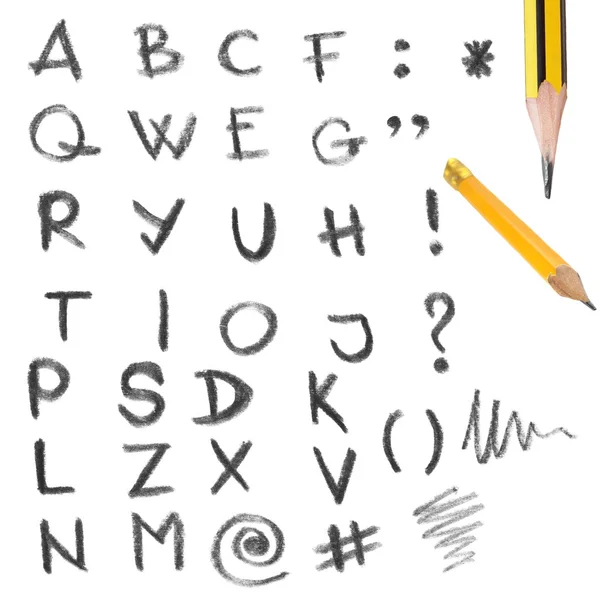 El harfleri yazılı ve izole üzerine beyaz tahta kalemi set — Stok fotoğraf