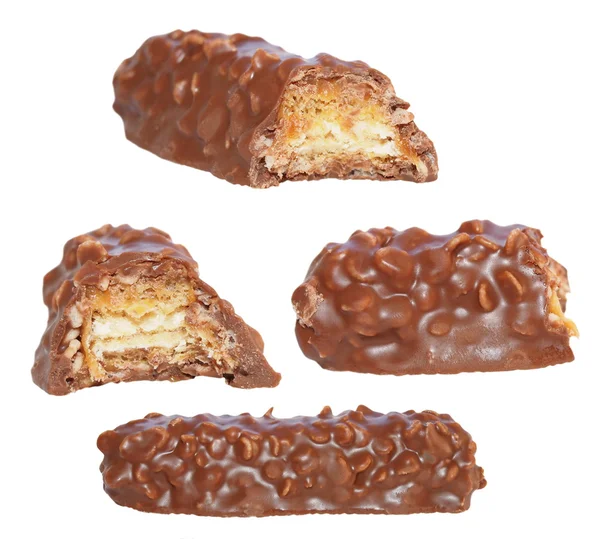 Definir barra de chocolate e mordido chocolate isolado no fundo branco — Fotografia de Stock