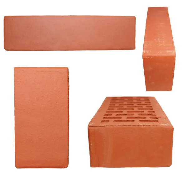 Set new red brick isolated on white background — Stock Photo, Image