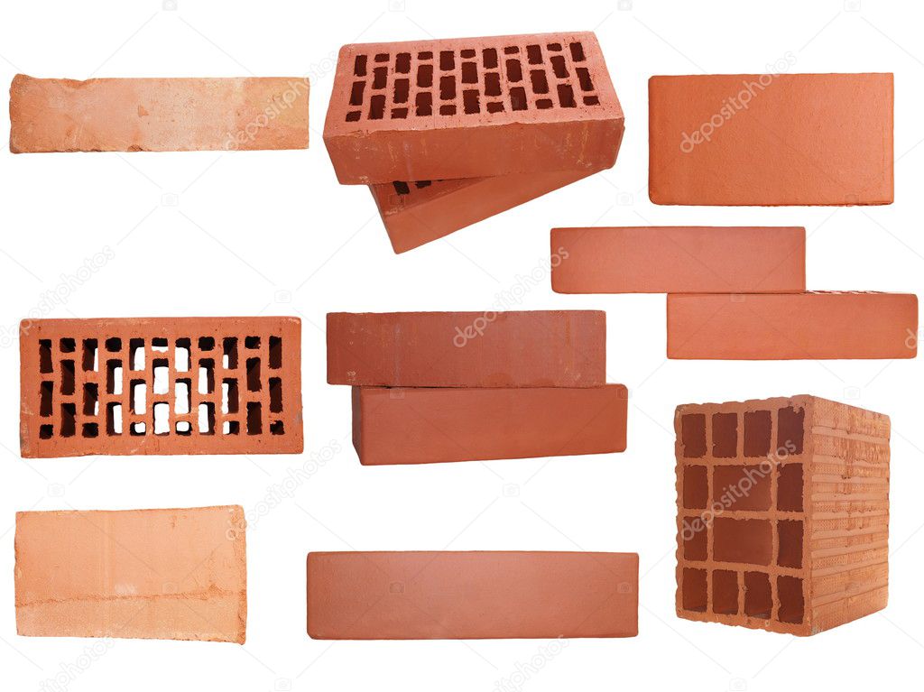 Set aus rotem Backstein isoliert auf weißem Hintergrund — Stockfoto