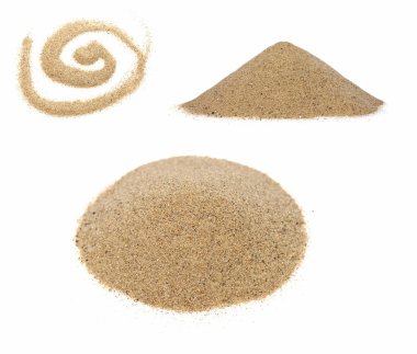 Pile desert sand and symbol of sun isolated on white backgrounds clipart