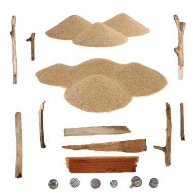 Set pile desert sand, branches and screw heads clipart