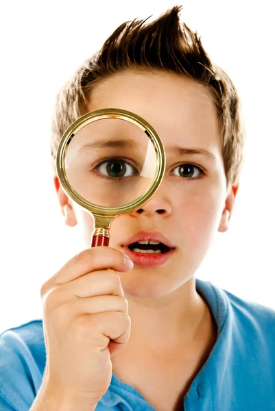Boy with magnifier — Stock Photo, Image