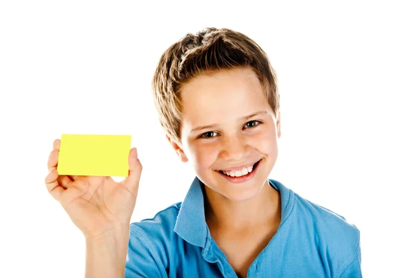 Boy with yellow card — Stock Photo, Image