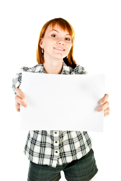 Woman holding paper — Stock Photo, Image