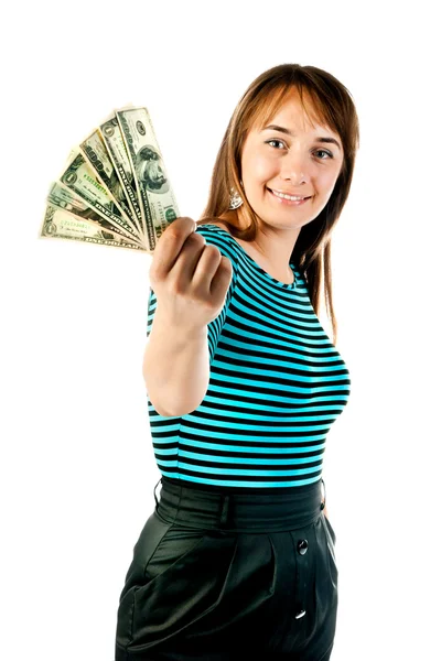 Frau mit Dollars — Stockfoto