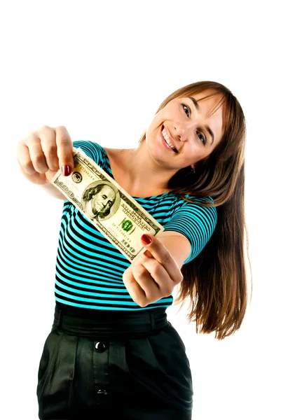 Frau mit Dollars — Stockfoto