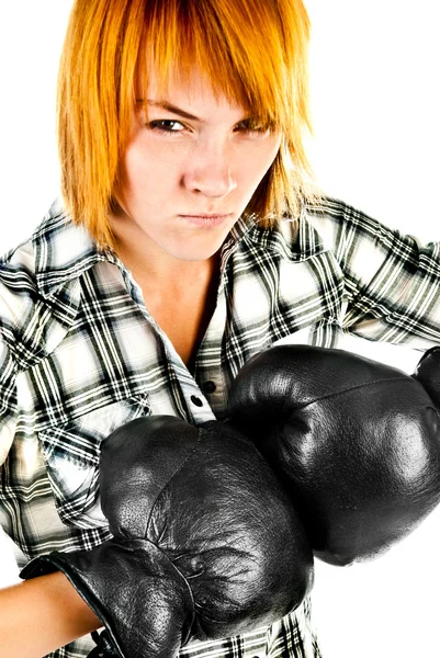 Frau mit Boxhandschuhen — Stockfoto