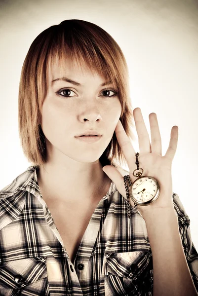 Donna con orologio — Foto Stock