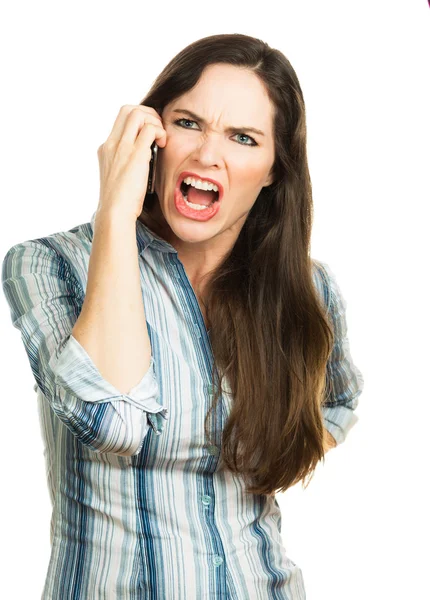 Naštvaná žena křičela do telefonu — Stock fotografie