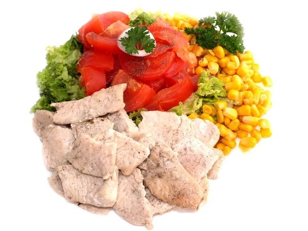 Fresh salad with chicken pieces — Stock Photo, Image