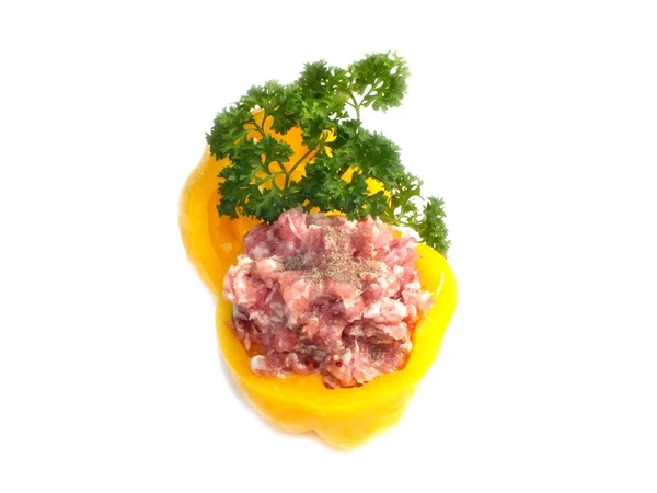 With raw minced meat stuffed tomato — Stock Photo, Image
