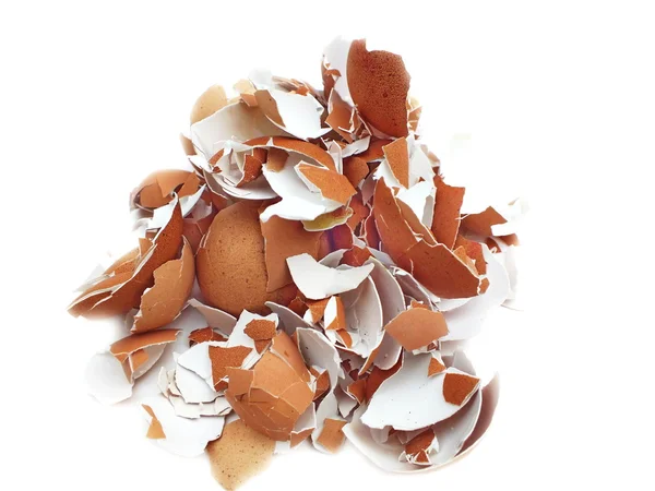 stock image Broken eggshells against a white background