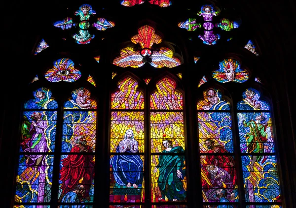 stock image Stained glass windows at cathedral in Prague