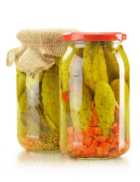 Jar of pickled cucumbers. Marinated food. — Stock Image Jar of pickled cucumbers. Marinated food. Royalty Free Stock Photos