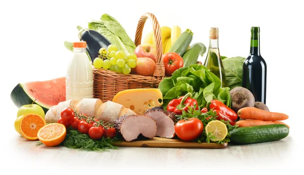 Sammansättning med olika livsmedelsbutiker produkter — Stockfoto