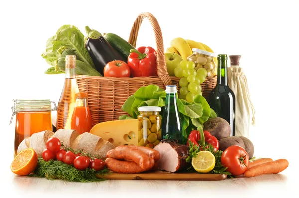 Sammansättning med olika livsmedelsbutiker produkter — Stockfoto