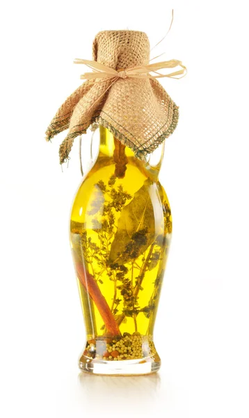 stock image Bottle of traditionaly made extra virgin olive oil with herbs