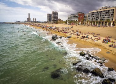 bir görünümü barceloneta Beach Barcelona, İspanya