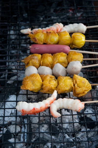 Grilling meat ball on stick — Stock Photo, Image