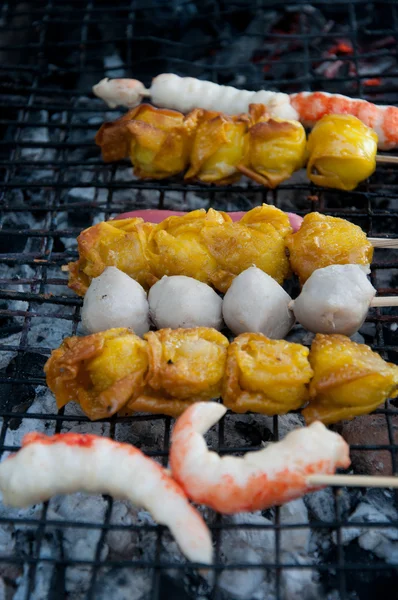 Grilling meat ball on stick — Stock Photo, Image