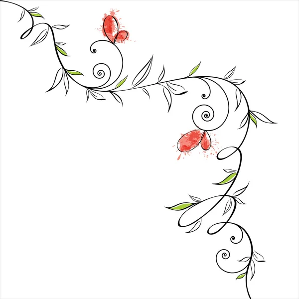 Desenho floral com borboletas — Vetor de Stock