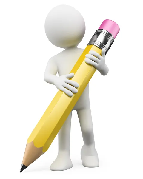 3D white . Kid with pencil — Stock Photo, Image