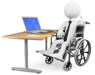 3D businessman white . Handicapped office worker clipart