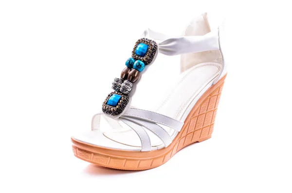 stock image Women's white summer sandals with rhinestones