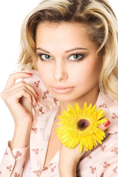Close-up studio portrait of beautiful sexy young blond woman — Stock Photo, Image
