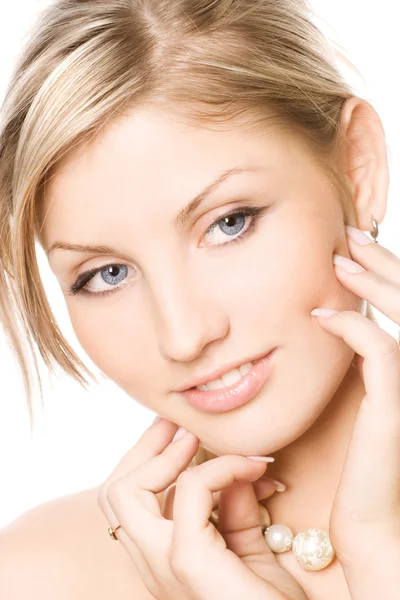 Close-up studio portrait of a beautiful fresh blond girl — Stock Photo, Image