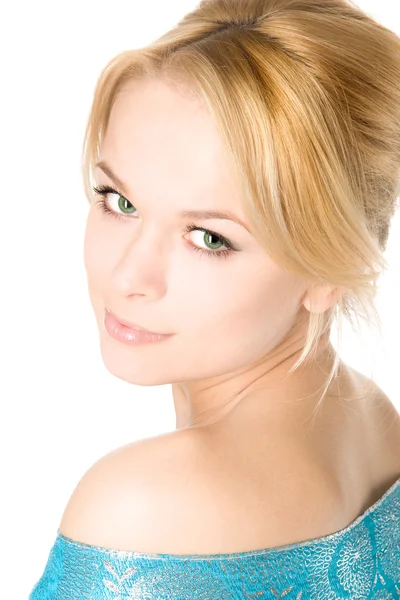 Closeup studiový portrét krásné čerstvé blondýnka s perfektní pleť a vlasy — Stock fotografie