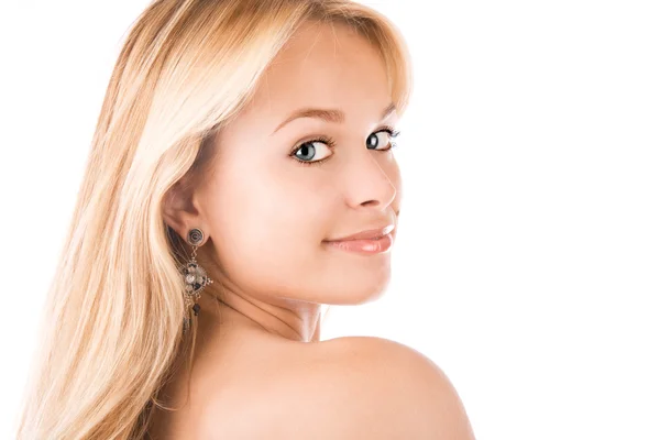 Närbild porträtt av en vacker ung blond kvinna — Stockfoto